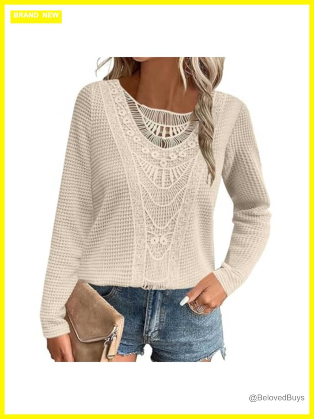 Womens Boho Lace Crochet Knit Blouse Crew Neck Pull On Loose Fit Summer Top